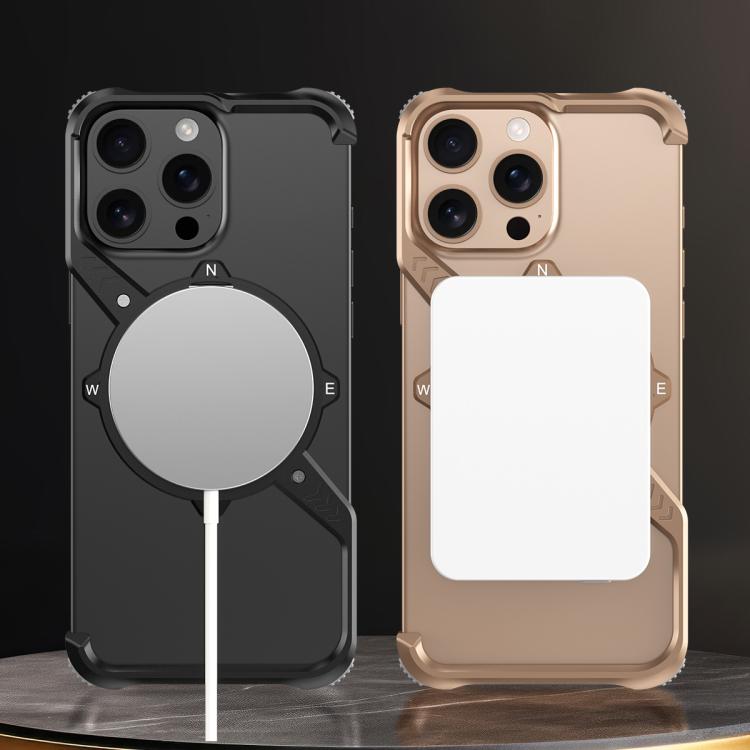 For iPhone 14 S Shaped 360 Holder Airbag Frameless MagSafe Metal Phone Case(Black) - free shipping - PMC TechLife - Order now!