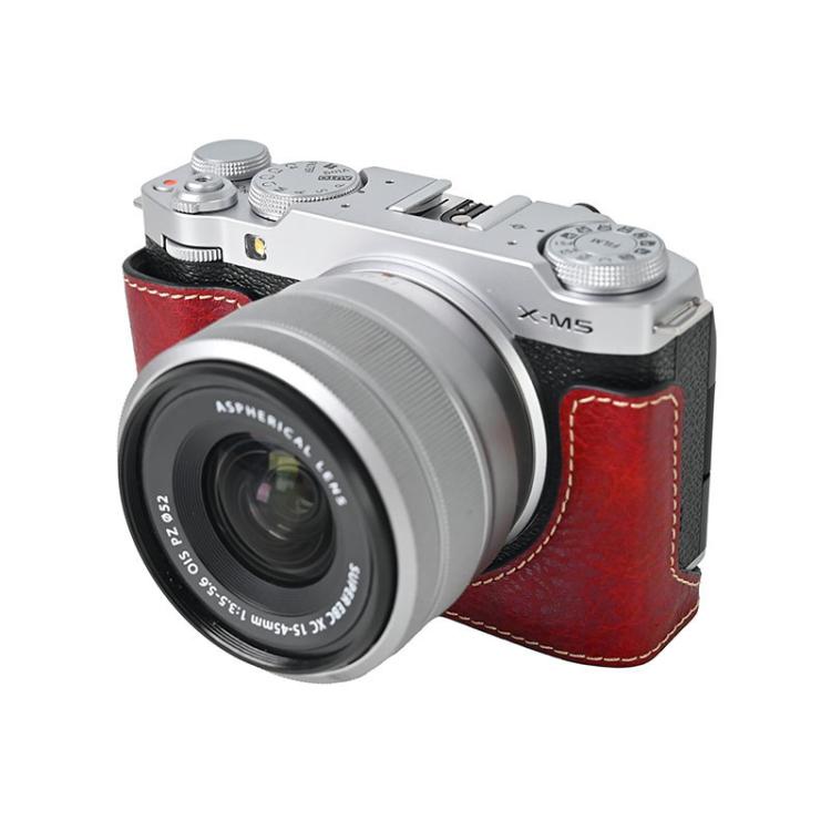 For FUJIFILM X-M5 Litchi Texture PU Leather Camera Half Case Base(Wine Red) - free shipping - PMC TechLife - Order now!