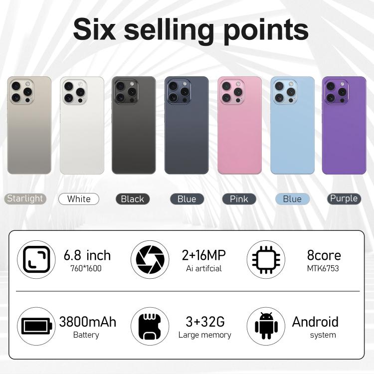 I16 Pro Max / VD1, 3GB+32GB, 6.8 inch Android 10 MTK6753 Octa Core, Network: 4G, Dual SIM, Plug:AU Plug(Black) - free shipping - PMc TechLife - Order now!