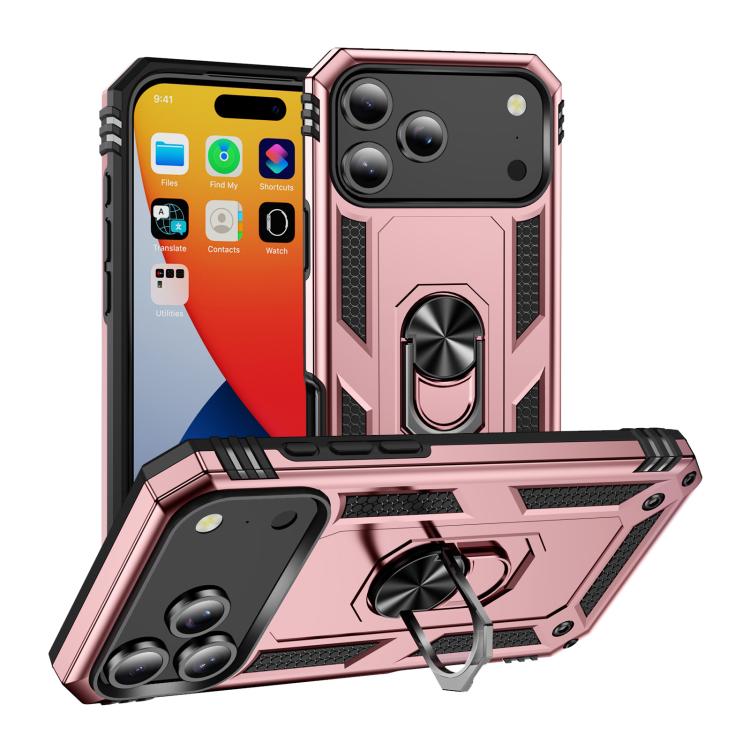 For iPhone 17 Pro Max Shockproof TPU Hybrid PC Phone Case with Holder(Rose Gold) - free shipping - PMc TechLife - Order now!