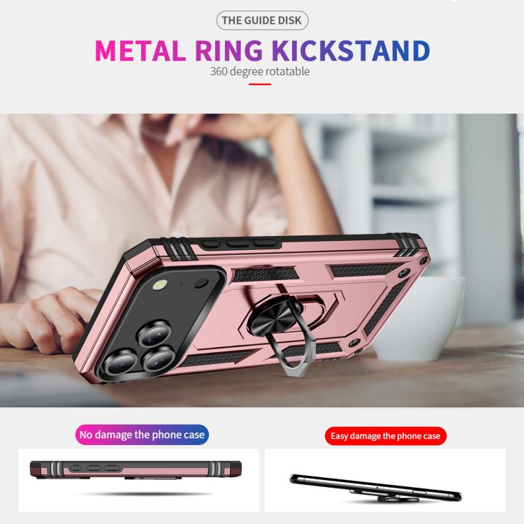For iPhone 17 Pro Max Shockproof TPU Hybrid PC Phone Case with Holder(Rose Gold) - free shipping - PMc TechLife - Order now!