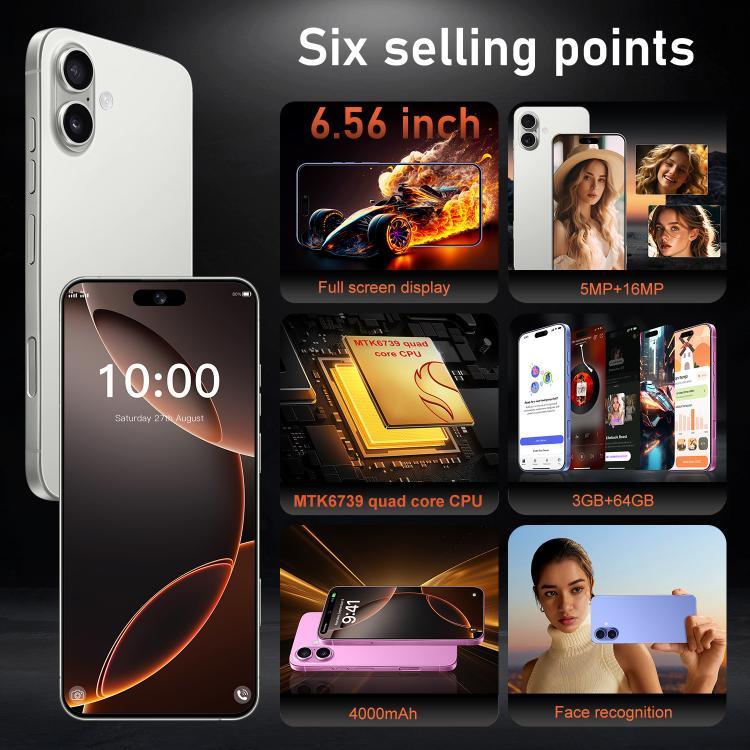 I16 Plus / RAi5, 3GB+64GB, 6.56 inch Android 10 MTK6739 Quad Core, Network: 4G, Dual SIM, Plug:US Plug(White) - free shipping - PMc TechLife - Order now!