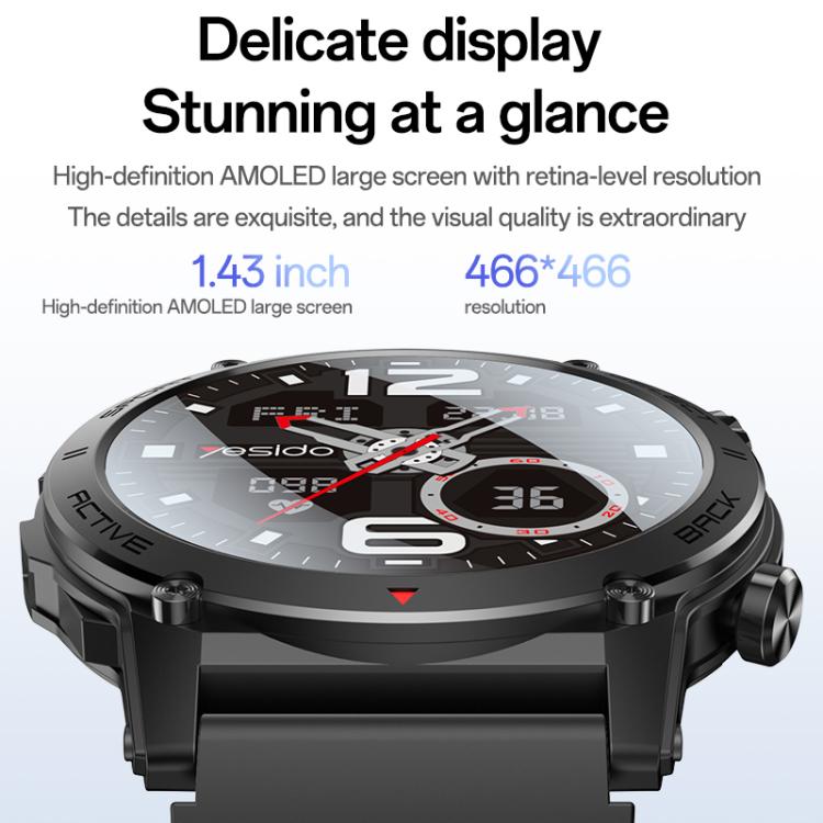 Yesido IO31 1.43 inch AMOLED Screen Smart Watch Support BT Call / Heart Rate(Black) - free shipping - PMC TechLife - Order now!