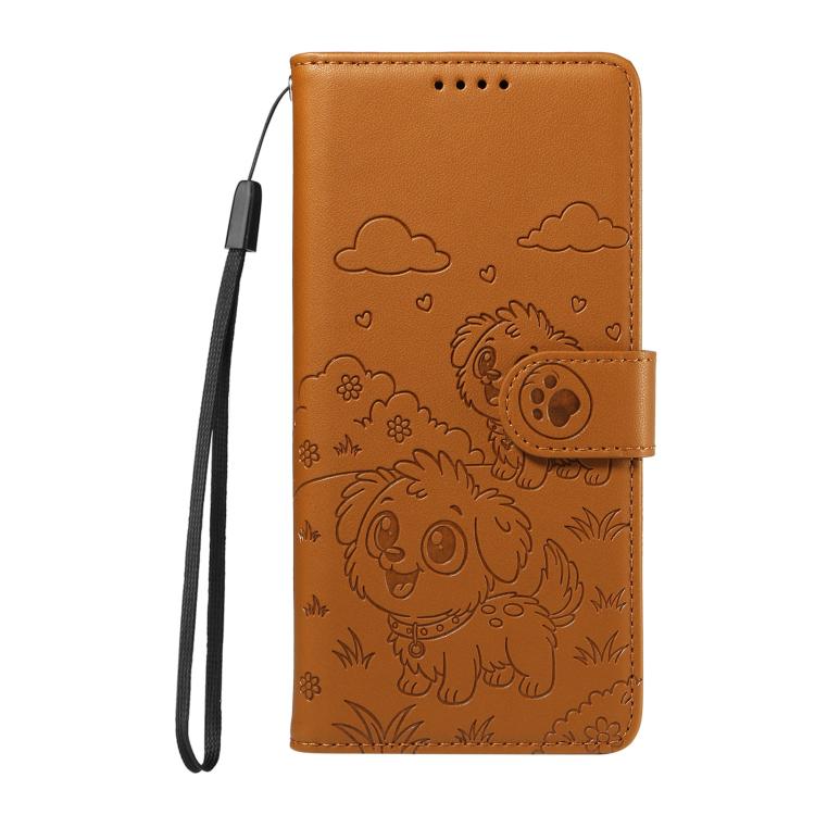 For Motorola Moto G04 / G24 / E14 Embossed Heart Dog RFID Blocking Wallet Leather Phone Case(Brown) - free shipping - PMC TechLife - Order now!