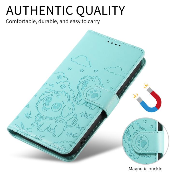 For Motorola Moto G05 / E15 Embossed Heart Dog RFID Blocking Wallet Leather Phone Case(Green) - free shipping - PMC TechLife - Order now!