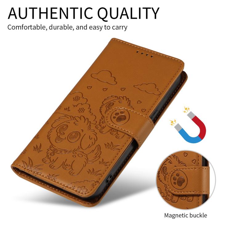 For Motorola Moto G05 / E15 Embossed Heart Dog RFID Blocking Wallet Leather Phone Case(Brown) - free shipping - PMC TechLife - Order now!