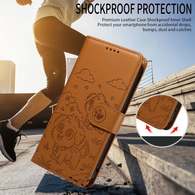 For Motorola Moto G55 5G Embossed Heart Dog RFID Blocking Wallet Leather Phone Case(Brown) - free shipping - PMC TechLife - Order now!