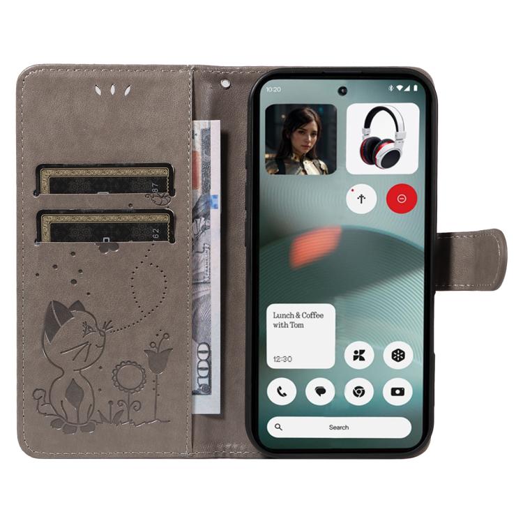For Nothing Phone 3 Cat and Bee Embossed Flip Leather Phone Case(Grey) - free shipping - PMC TechLife - Order now!
