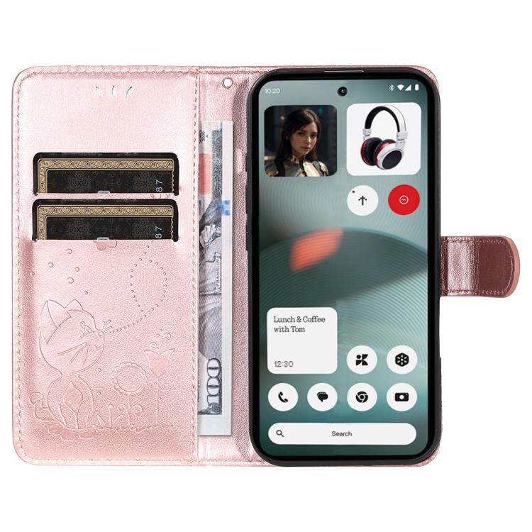 For Nothing Phone 3 Cat and Bee Embossed Flip Leather Phone Case(Rose Gold) - free shipping - PMC TechLife - Order now!