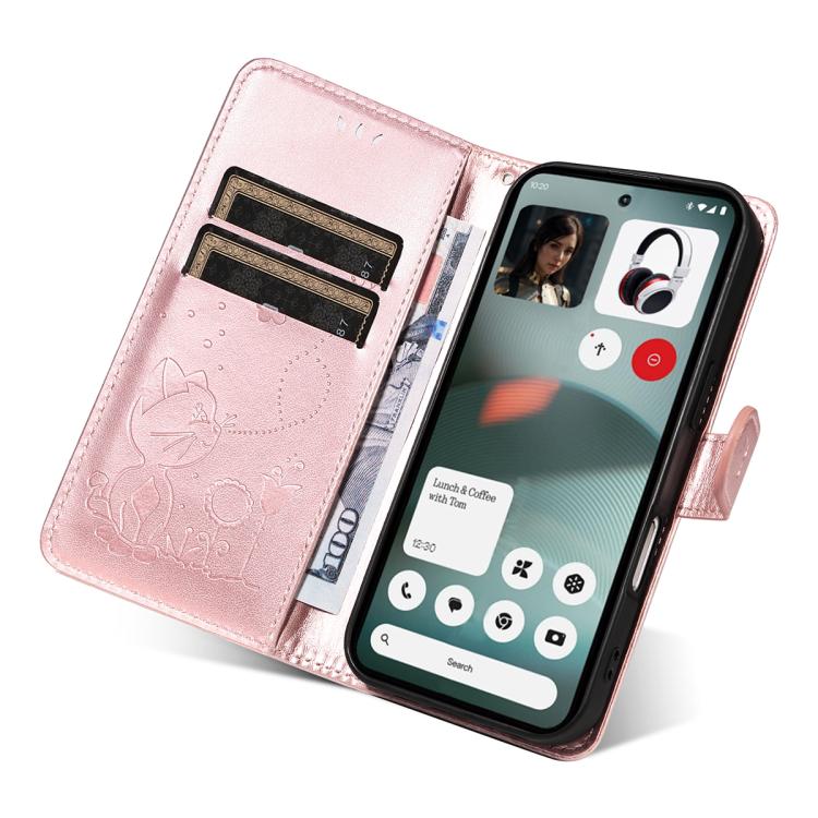 For Nothing Phone 3 Cat and Bee Embossed Flip Leather Phone Case(Rose Gold) - free shipping - PMC TechLife - Order now!