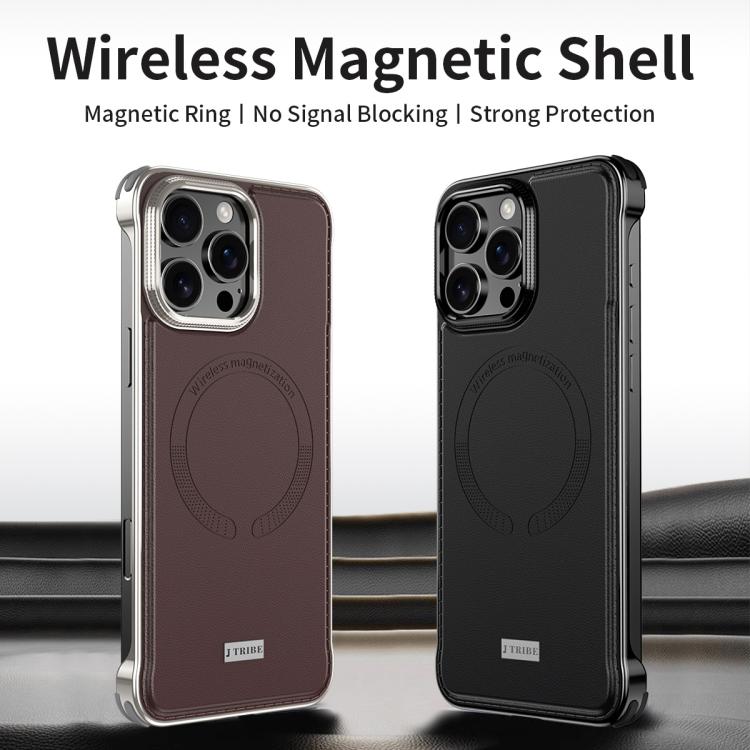 For iPhone 15 Pro Max J TRIBE Metal Frameless Plain Leather MagSafe Phone Case(Black) - free shipping - PMC TechLife - Order now!