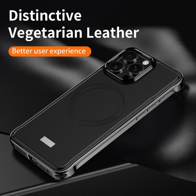 For iPhone 16 Pro J TRIBE Metal Frameless Plain Leather MagSafe Phone Case(Brown) - free shipping - PMC TechLife - Order now!
