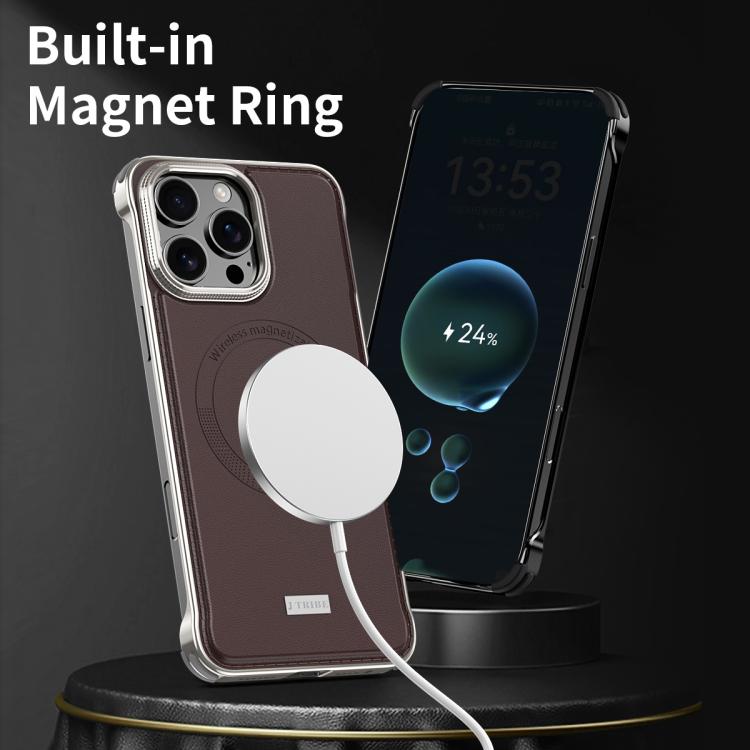 For iPhone 15 J TRIBE Metal Frameless Plain Leather MagSafe Phone Case(Black) - free shipping - PMC TechLife - Order now!