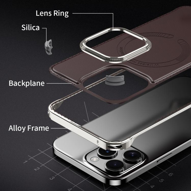 For iPhone 16 Pro J TRIBE Metal Frameless Plain Leather MagSafe Phone Case(Brown) - free shipping - PMC TechLife - Order now!