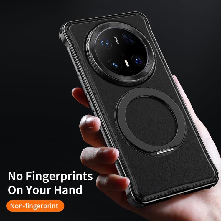 For Huawei Mate 60 Pro Metal Frameless Plain Leather MagSafe Holder Phone Case(Black) - free shipping - PMC TechLife - Order now!