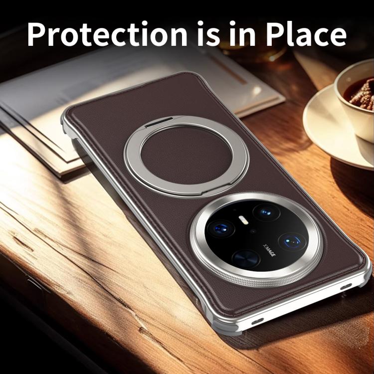 For Huawei Mate 60 Pro Metal Frameless Plain Leather MagSafe Holder Phone Case(Black) - free shipping - PMC TechLife - Order now!