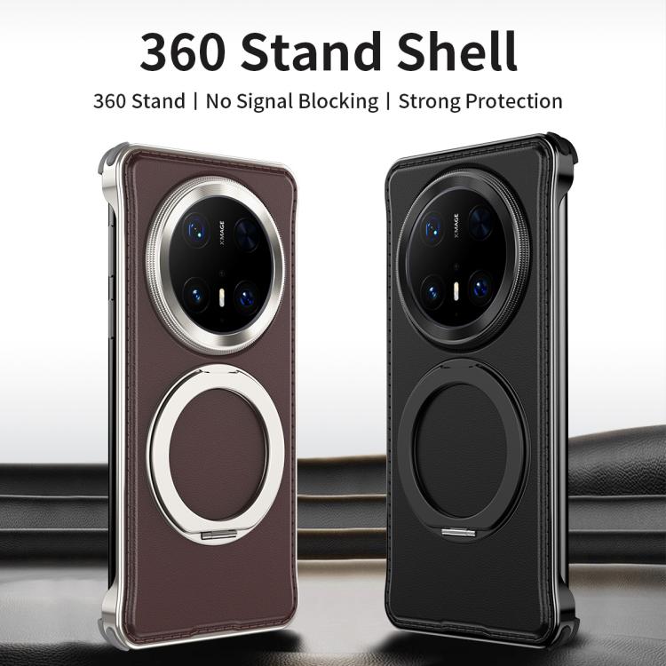 For Huawei Mate 70 Metal Frameless Plain Leather MagSafe Holder Phone Case(Brown) - free shipping - PMC TechLife - Order now!