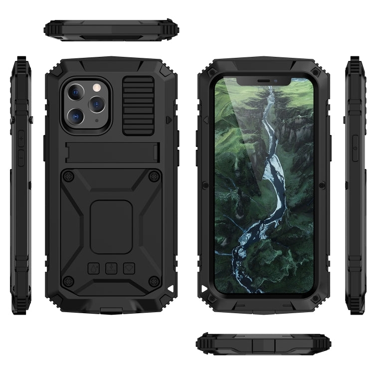 For iPhone 12 mini R-JUST Shockproof Waterproof Dust-proof Metal + Silicone Protective Case with Holder (Black) - iPhone 12 mini Cases by R-JUST | Online Shopping South Africa | PMC Jewellery