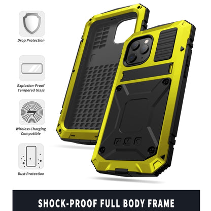 For iPhone 12 mini R-JUST Shockproof Waterproof Dust-proof Metal + Silicone Protective Case with Holder (Yellow) - iPhone 12 mini Cases by R-JUST | Online Shopping South Africa | PMC Jewellery