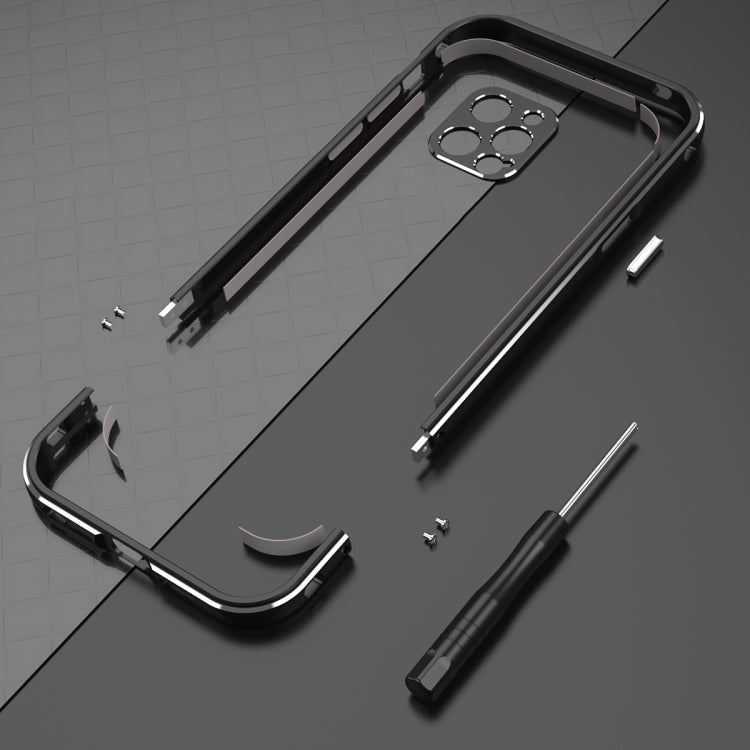 For iPhone 12 Aurora Series Lens Protector + Metal Frame Protective Case(Black Red) - iPhone 12 / 12 Pro Cases by PMC TechLife | Online Shopping South Africa | PMC TechLife