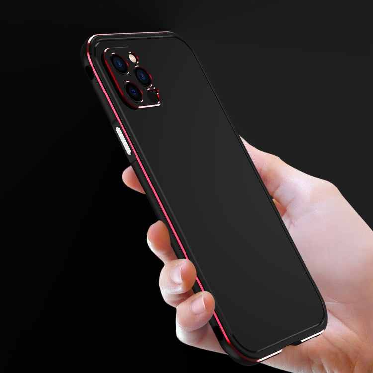For iPhone 12 Aurora Series Lens Protector + Metal Frame Protective Case(Black Red) - iPhone 12 / 12 Pro Cases by PMC TechLife | Online Shopping South Africa | PMC TechLife