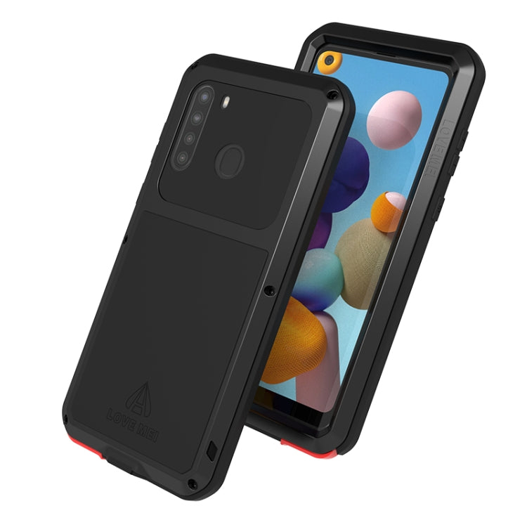 For Samsung Galaxy A21 (US Version) LOVE MEI Metal Shockproof Waterproof Dustproof Protective Case with Glass(Red) - Galaxy Phone Cases by LOVE MEI | Online Shopping South Africa | PMC TechLife | Buy Now Pay Later Mobicred