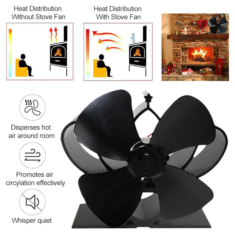 YL201 4-Blade High Temperature Metal Heat Powered Fireplace Stove Fan (Black) - Fireplace Fan by PMC TechLife | Online Shopping South Africa | PMC TechLife