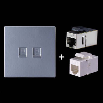 CAT.6 Shielded Pass-through Network Module, Dual Ports Panel + Shielded Pass-through + Telephone Socket (Grey) - Lan Cable and Tools by PMC Jewellery | Online Shopping South Africa | PMC Jewellery
