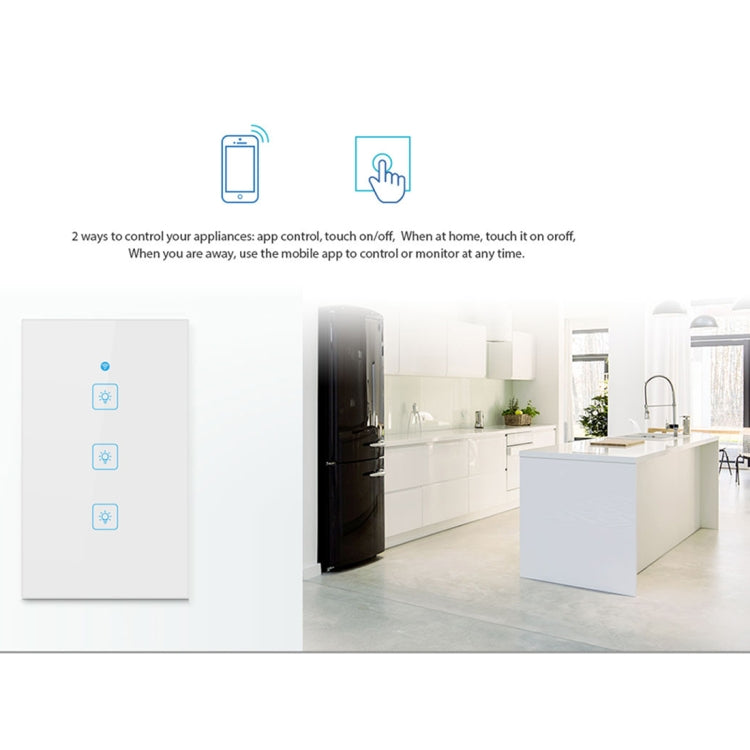 WS-US-02 EWeLink APP & Touch Control 2A 2 Gangs Tempered Glass Panel Smart Wall Switch, AC 90V-250V, US Plug - Smart Socket by PMC TechLife | Online Shopping South Africa | PMC TechLife | Buy Now Pay Later Mobicred