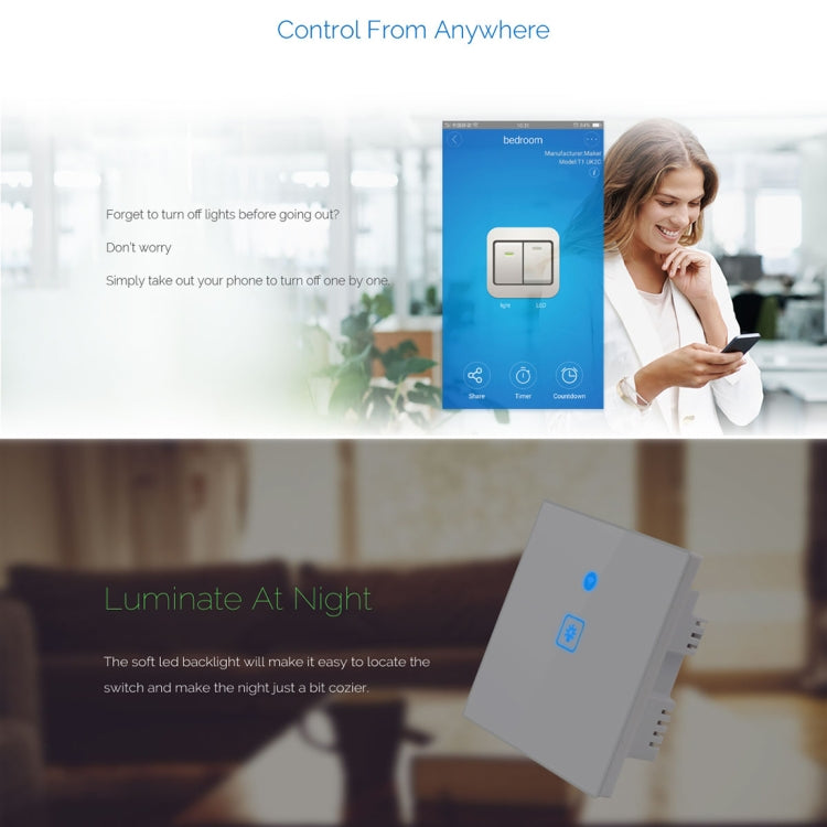 WS-UK-03 EWeLink APP & Touch Control 2A 3 Gangs Tempered Glass Panel Smart Wall Switch, AC 90V-250V, UK Plug - free shipping - PMC TechLife - Order now!
