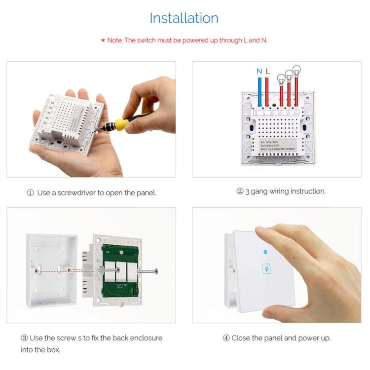 WS-UK-03 EWeLink APP & Touch Control 2A 3 Gangs Tempered Glass Panel Smart Wall Switch, AC 90V-250V, UK Plug - free shipping - PMC TechLife - Order now!