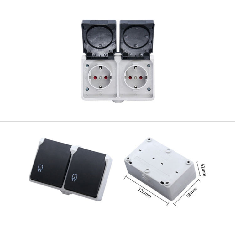 IP44 Waterproof Double-connection Socket with Cover, EU Plug - Extension Socket by PMC TechLife | Online Shopping South Africa | PMC TechLife | Buy Now Pay Later Mobicred