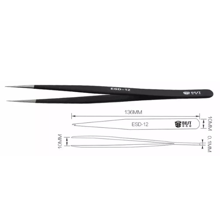 BEST BST-12 Precision Anti-static ESD Stainless Steel Tweezers - free shipping - PMC TechLife - Order now!