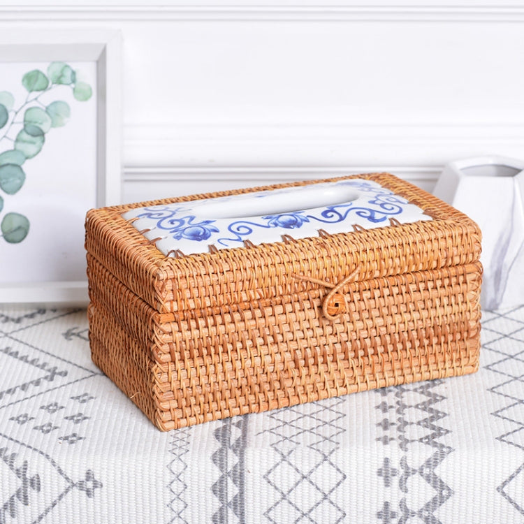 ZJH01 Ceramics Restaurant Desktop Rattan Braided Tissue Storage Box Case - Storage Boxes by PMc TechLife | Online Shopping South Africa | PMc TechLife | Buy Now Pay Later Mobicred