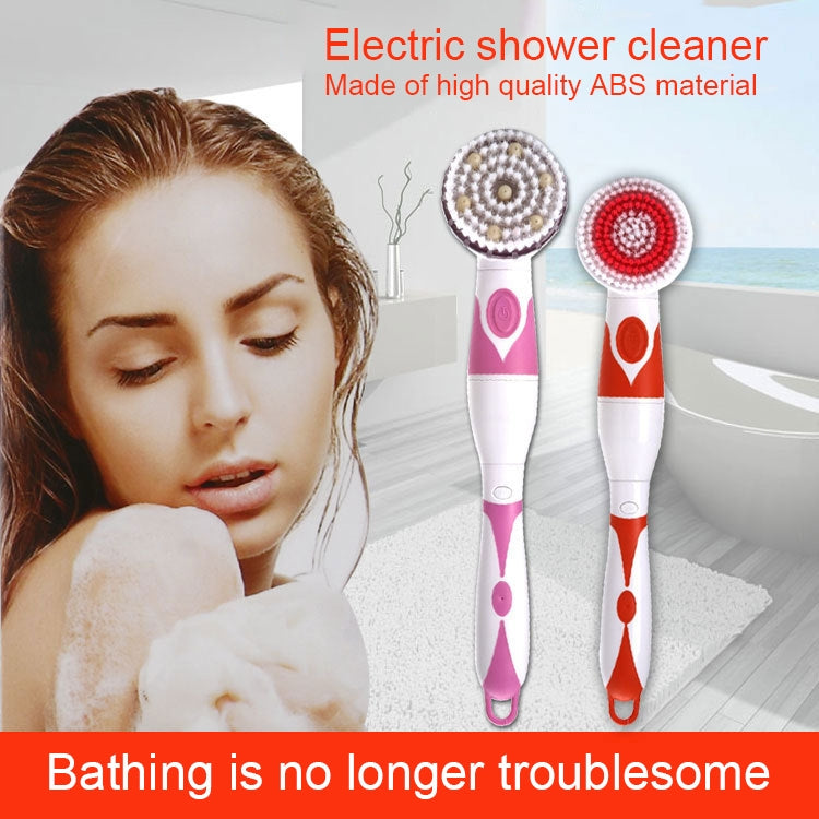 Multi-function Electric Waterproof Bath Cleansing Brush Long-handled Massage Brush, with 4 Brush Heads(Pink) - Bath Brushes & Sponges by PMc TechLife | Online Shopping South Africa | PMc TechLife | Buy Now Pay Later Mobicred