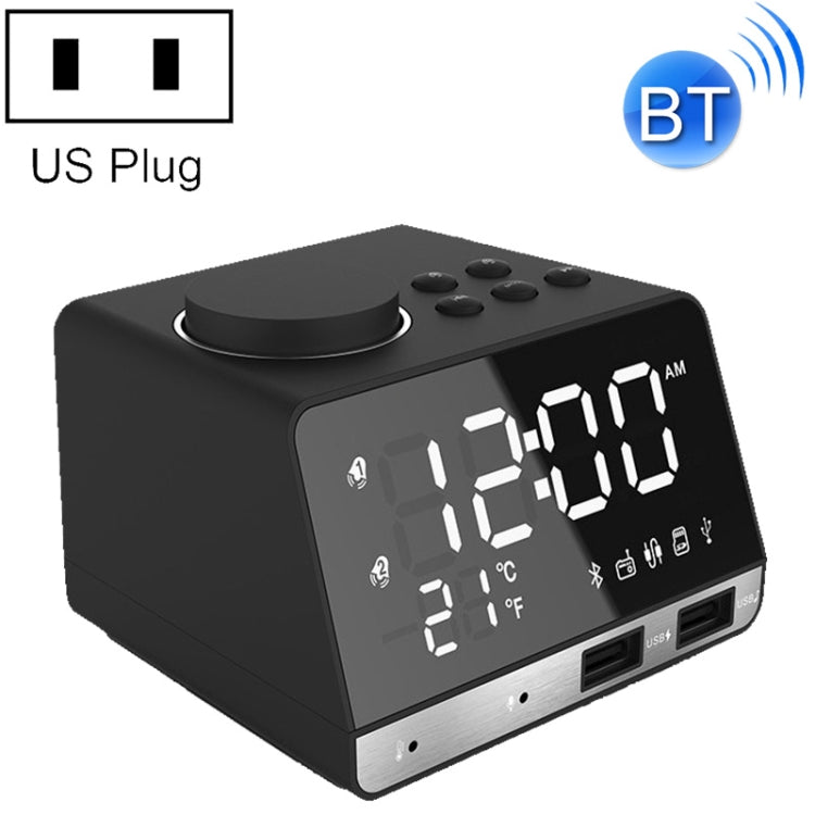 K11 Bluetooth Alarm Clock Speaker Creative Digital Music Clock Display Radio with Dual USB Interface, Support U Disk / TF Card / FM / AUX, US Plug(Black) - Alarm Clocks by PMc TechLife | Online Shopping South Africa | PMc TechLife | Buy Now Pay Later Mobicred
