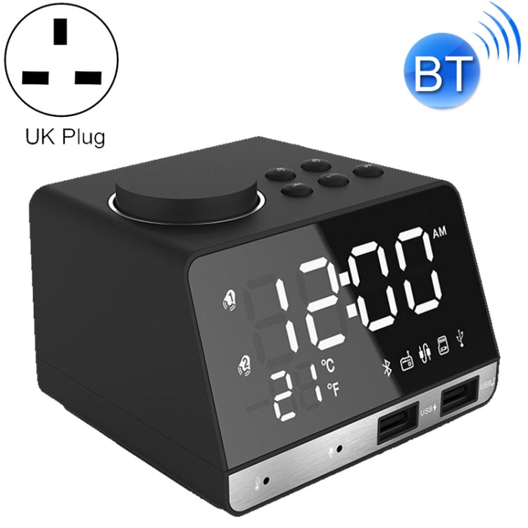 K11 Bluetooth Alarm Clock Speaker Creative Digital Music Clock Display Radio with Dual USB Interface, Support U Disk / TF Card / FM / AUX, UK Plug(Black) - Alarm Clocks by PMc TechLife | Online Shopping South Africa | PMc TechLife | Buy Now Pay Later Mobicred