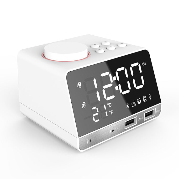 K11 Bluetooth Alarm Clock Speaker Creative Digital Music Clock Display Radio with Dual USB Interface, Support U Disk / TF Card / FM / AUX, UK Plug(White) - Alarm Clocks by PMc TechLife | Online Shopping South Africa | PMc TechLife | Buy Now Pay Later Mobicred