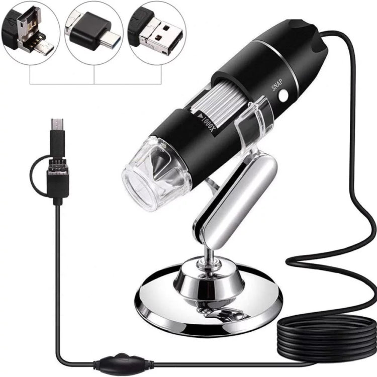 1600X Magnifier HD Image Sensor 3 in 1 USB Digital Microscope with 8 LED & Professional Stand (Black) - Digital Microscope by PMC TechLife | Online Shopping South Africa | PMC TechLife | Buy Now Pay Later Mobicred