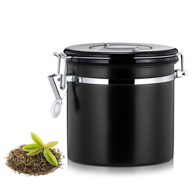 1200ml Stainless Steel Sealed Food Coffee Grounds Bean Storage Container with Built-in CO2 Gas Vent Valve & Calendar (Black) - Coffee Tools by PMC Jewellery | Online Shopping South Africa | PMC Jewellery | Buy Now Pay Later Mobicred