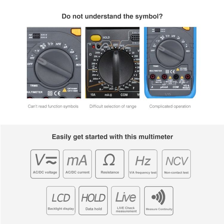 BSIDE ADMS6 High-precision Fully Automatic Small Digital Intelligent Multimeter with HD Digital Display & Shockproof Cover, Support Function Range Switch & Double-sided Pen Holder (Black) - Digital Multimeter by PMC TechLife | Online Shopping South Africa | PMC TechLife | Buy Now Pay Later Mobicred