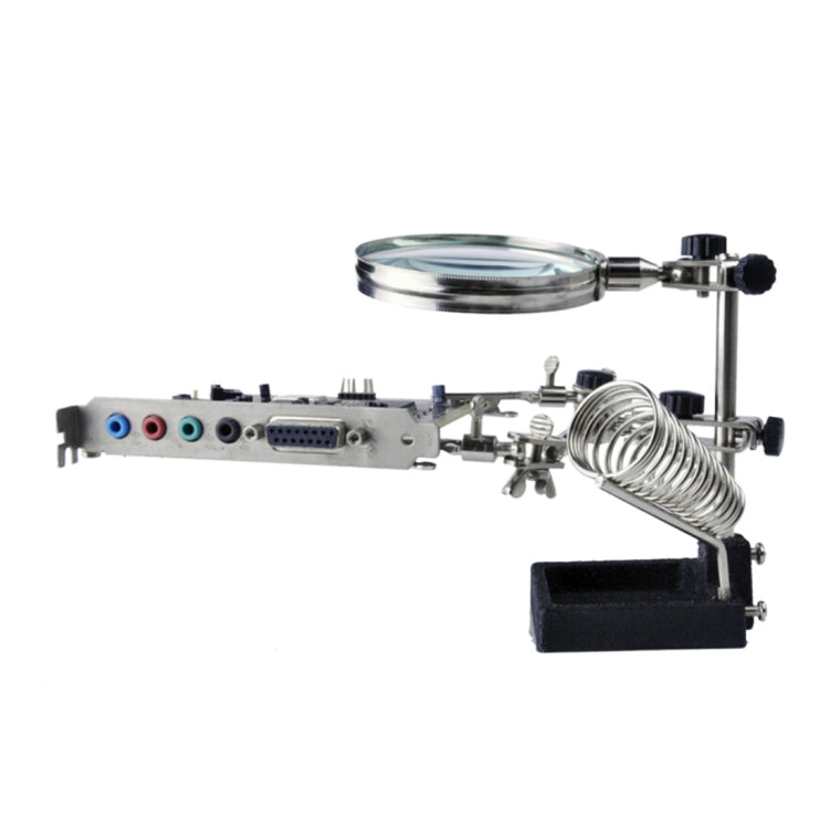 90mm Diameter 5X Multifunction Spring Iron Stand with Magnifying Glass - Soldering Iron Stand by PMC TechLife | Online Shopping South Africa | PMC TechLife | Buy Now Pay Later Mobicred