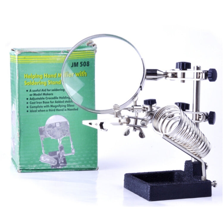 90mm Diameter 5X Multifunction Spring Iron Stand with Magnifying Glass - Soldering Iron Stand by PMC TechLife | Online Shopping South Africa | PMC TechLife | Buy Now Pay Later Mobicred