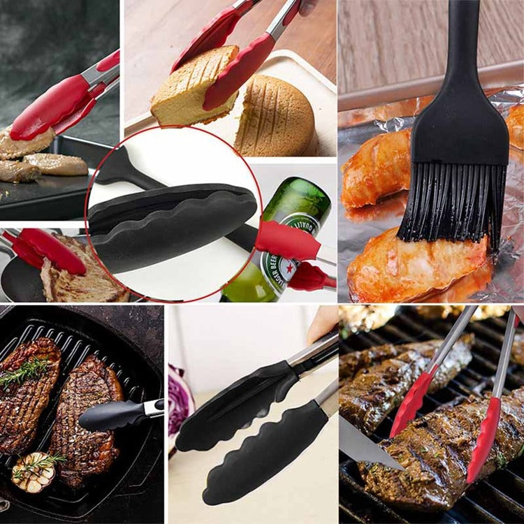 9 inch Silicone Non-slip Food Bread Barbecue BBQ Clip Tongs Kitchen Tools(Red) - Food Clips & Clips by PMC TechLife | Online Shopping South Africa | PMC TechLife | Buy Now Pay Later Mobicred