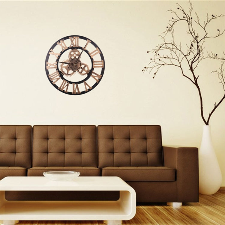 Retro Wooden Round Single-sided Gear Clock Rome Number Wall Clock, Diameter: 45cm (Gold) - Wall Clock by PMc TechLife | Online Shopping South Africa | PMc TechLife | Buy Now Pay Later Mobicred