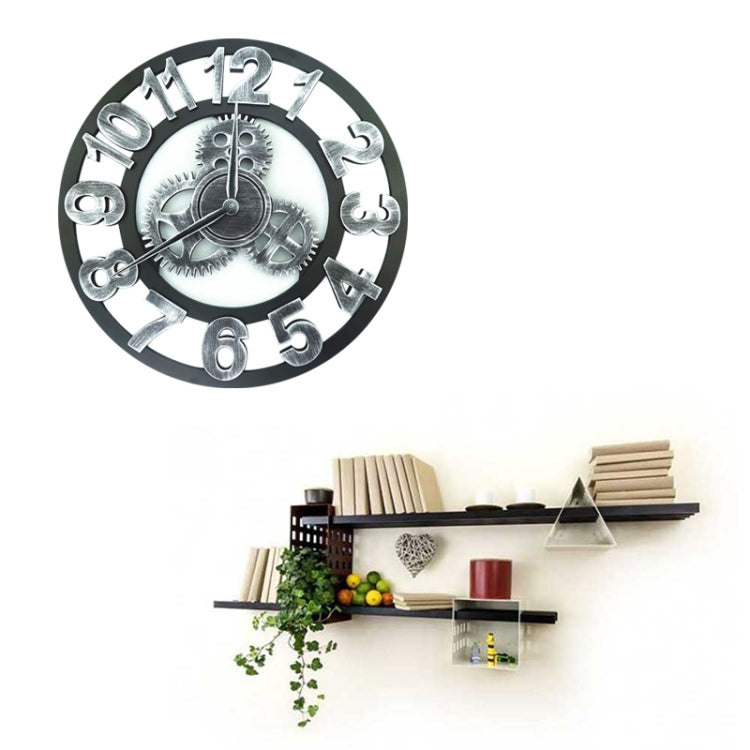 Retro Wooden Round Single-sided Gear Clock Number Wall Clock, Diameter: 58cm (Silver) - Wall Clock by PMc TechLife | Online Shopping South Africa | PMc TechLife | Buy Now Pay Later Mobicred