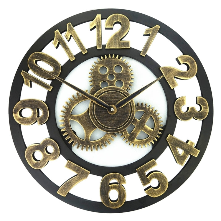 Retro Wooden Round Single-sided Gear Clock Arabic Number Wall Clock, Diameter: 30cm (Gold) - Wall Clock by PMc TechLife | Online Shopping South Africa | PMc TechLife | Buy Now Pay Later Mobicred