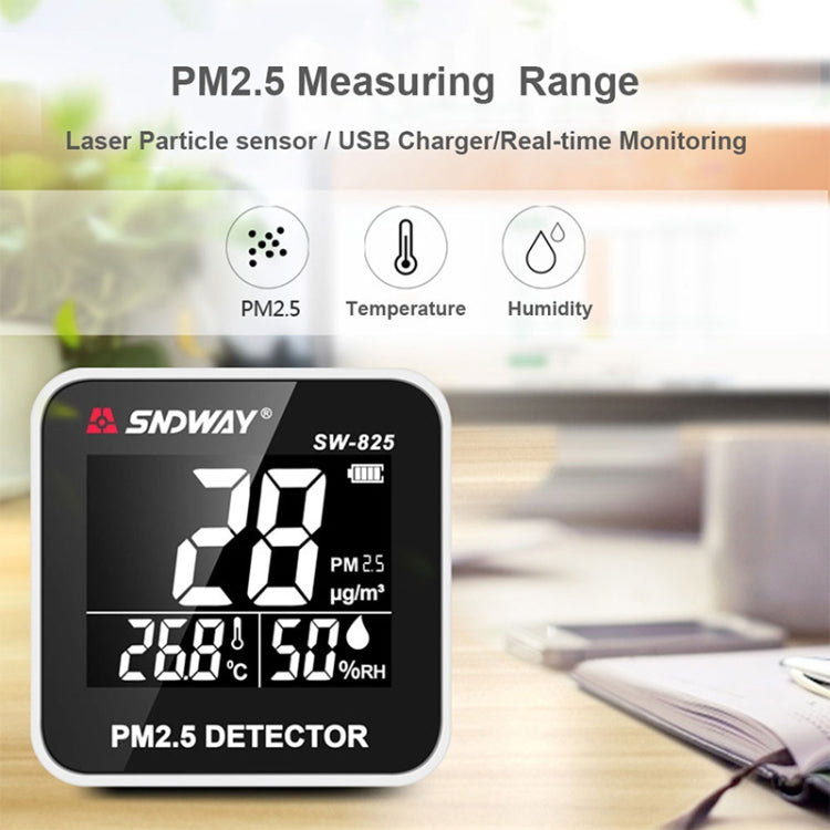 SNDWAY SW-825 Micro USB Charging Desktop Air Quality Real-time Purification Detector with HiD LED Screen, Support Alarm Prompt - free shipping - PMC Jewellery - Order now!