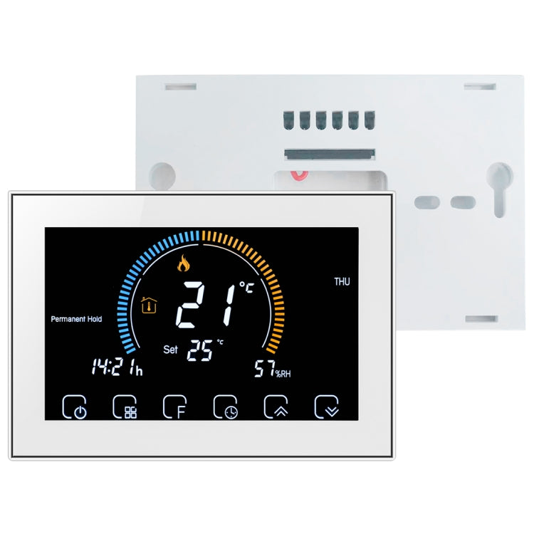 BHT-8000-GC Controlling Water/Gas Boiler Heating Energy-saving and Environmentally-friendly Smart Home Negative Display LCD Screen Round Room Thermostat without WiFi(White) - Thermostat & Thermometer by PMC Jewellery | Online Shopping South Africa | PMC Jewellery | Buy Now Pay Later Mobicred