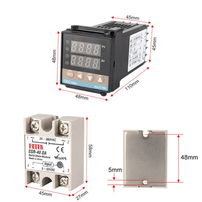 REX-C100 Thermostat + Thermocouple + SSR-25 DA Solid State Module Intelligent Temperature Control Kit - Components Kits by PMC Jewellery | Online Shopping South Africa | PMC Jewellery
